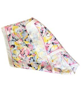 Vintage Novelty Pastel Painterly Floral Print Twilly Scarf Romantic Spring
